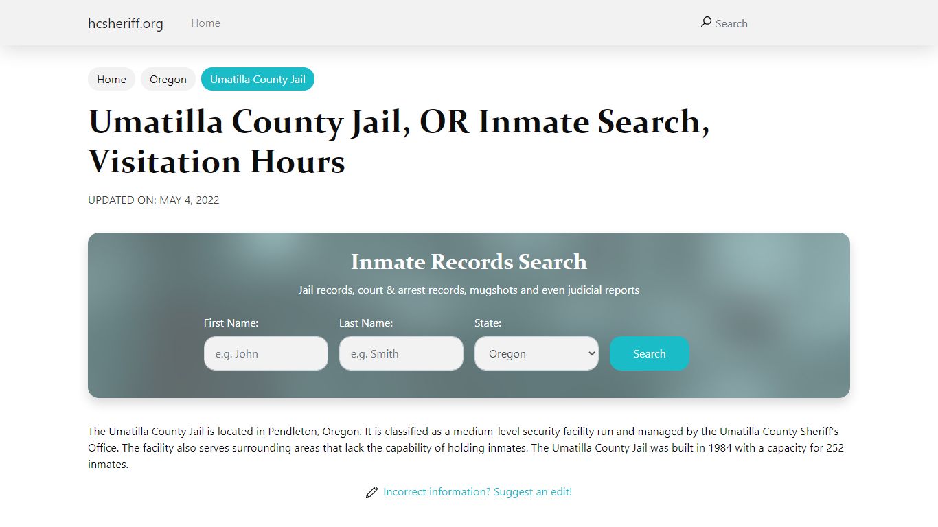 Umatilla County Jail, OR Inmate Search, Visitation Hours