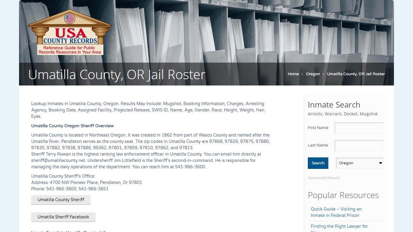 Umatilla County, OR Jail Roster | Name Search